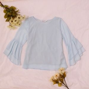 H&M Girls Light Sky Blue Ruffle Long Sleeved Blouse